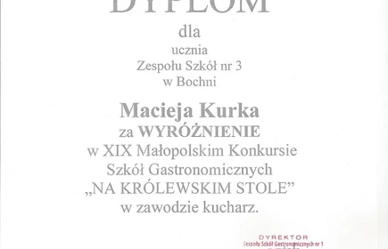 Wyr&oacute;żnienie dla Macieja Kurka na konkursie kulinarnym 9